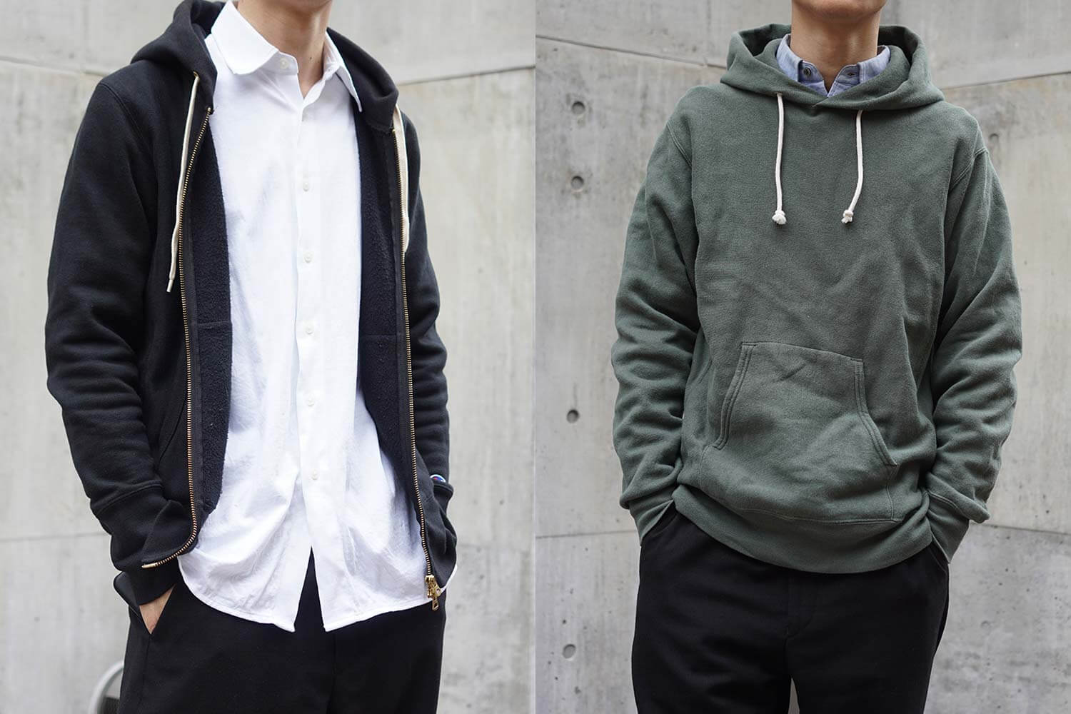 ジップアップパーカーとプルオーバーパーカーの着こなし -Tshirt.st 