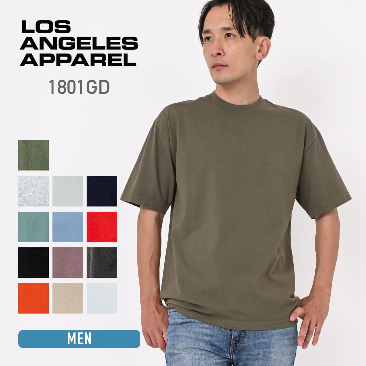 los angeles apparel S/S Grmnt Dye Crew Neck 6.5oz | メンズ