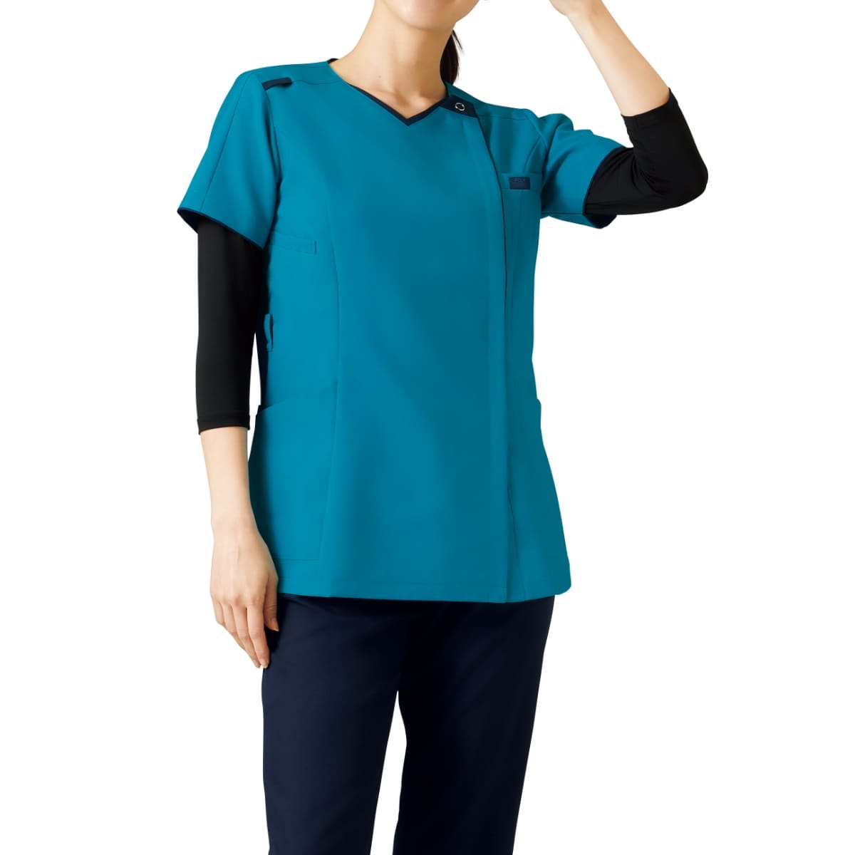 レディスニットスクラブ | 医療介護ユニフォーム | 1枚 | 7050SC | サックス×ダークネイビー