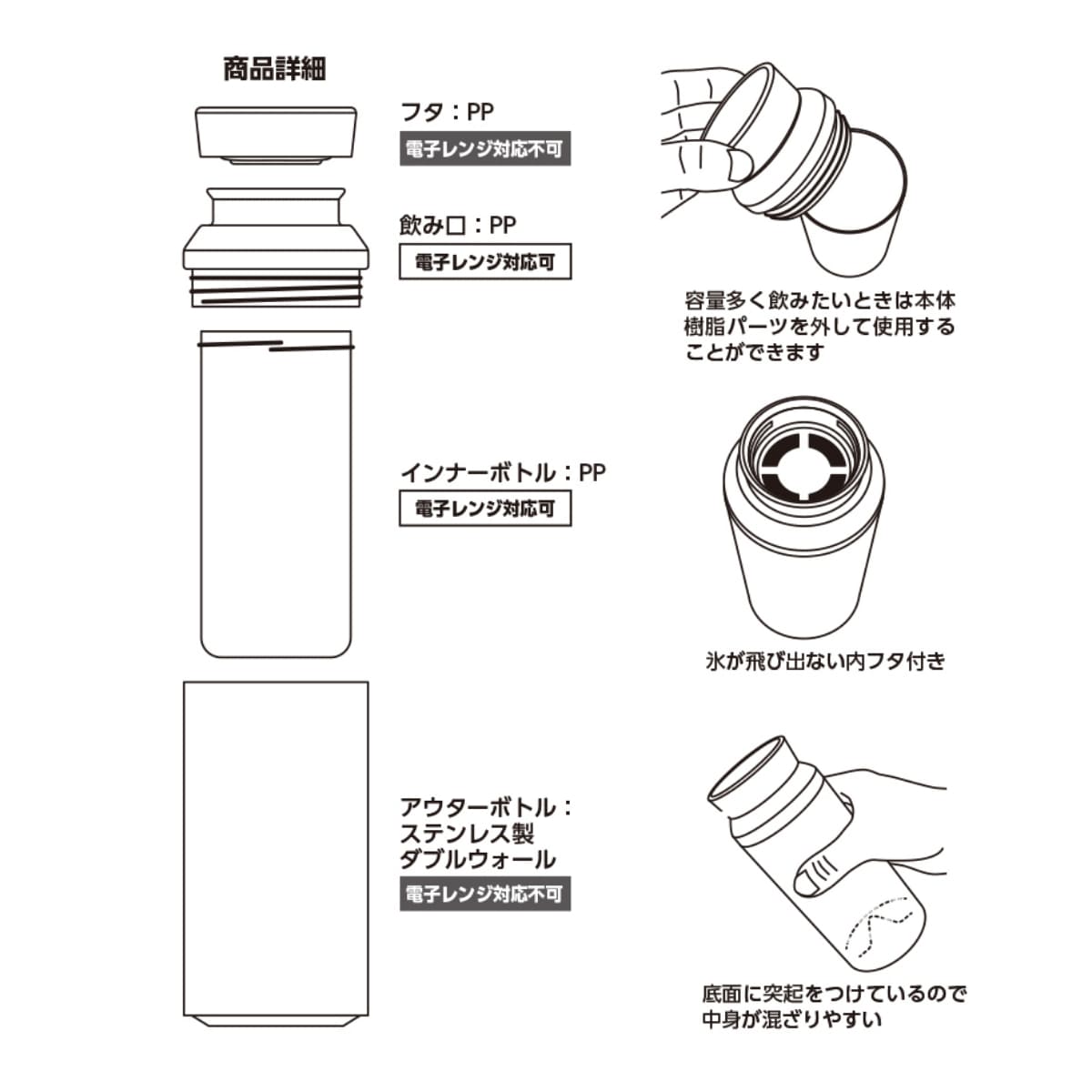 MOTTERU 電子レンジが使えるサーモボトル | ノベルティ(小物) | 1枚 | MO-3021 | スモークピンク