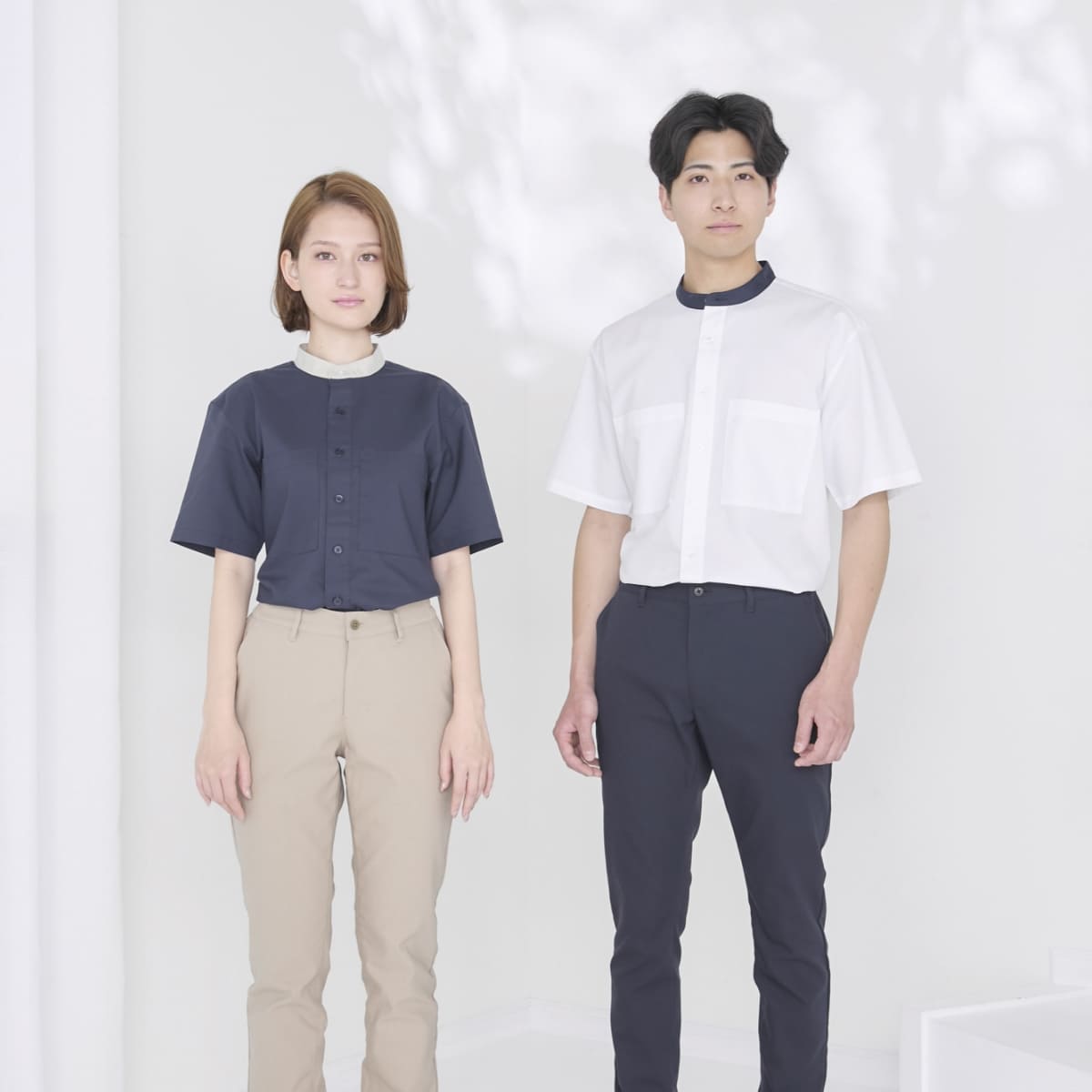 ユニセックスバンドカラーシャツ | 介護服(福祉・ケア) | 1枚 | BKB4506 | ネイビー