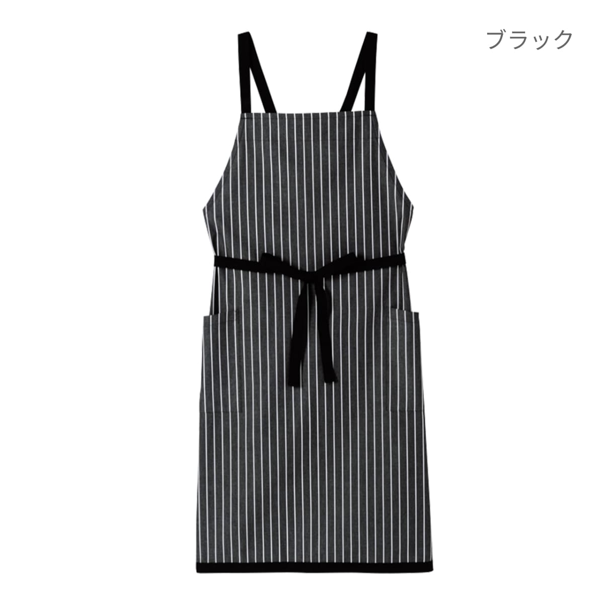 ストライプ柄胸当てエプロン | カフェ・飲食店制服 | 1枚 | FK7122 | ブラック