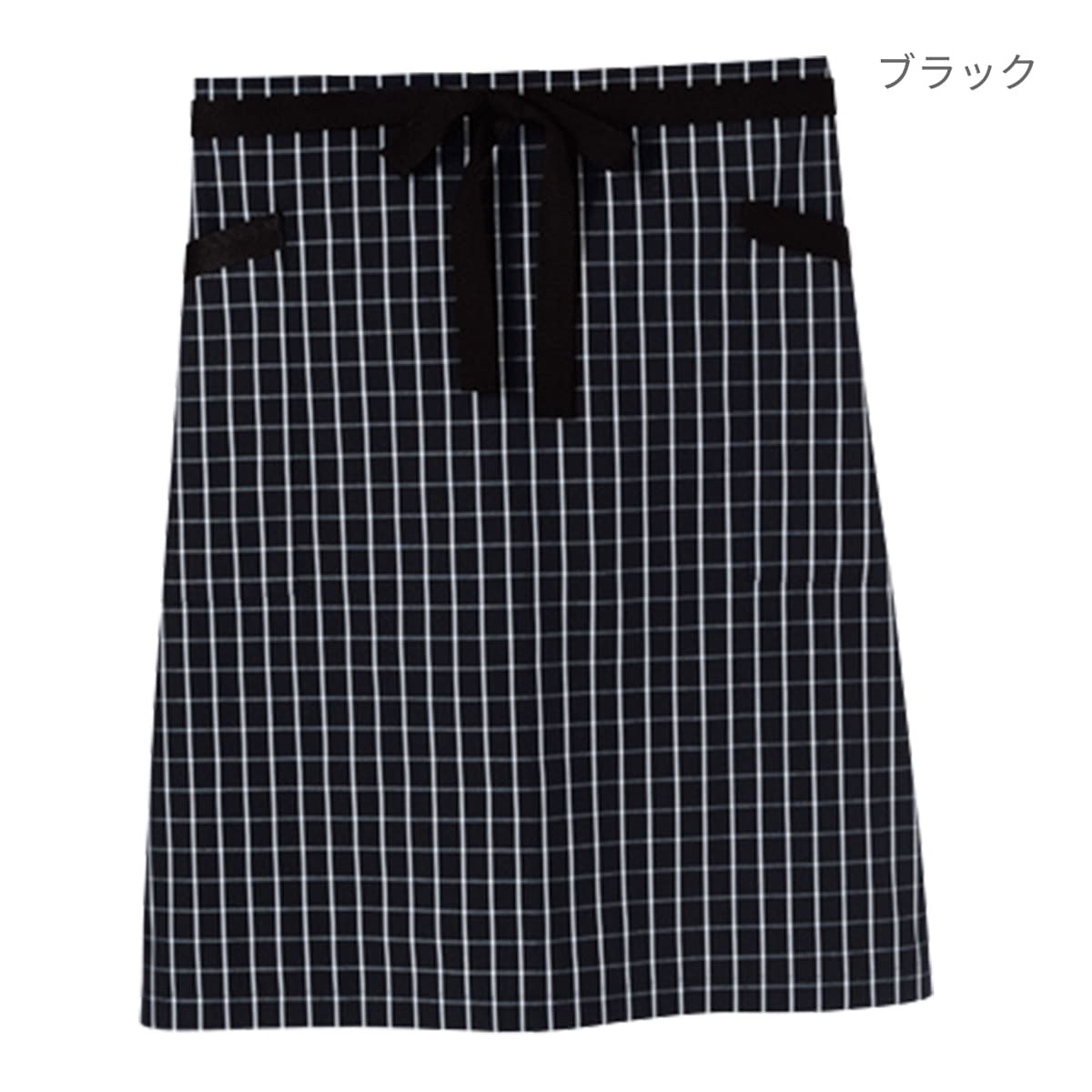 チェック柄ロングエプロン | カフェ・飲食店制服 | 1枚 | FK7123 | ブラック