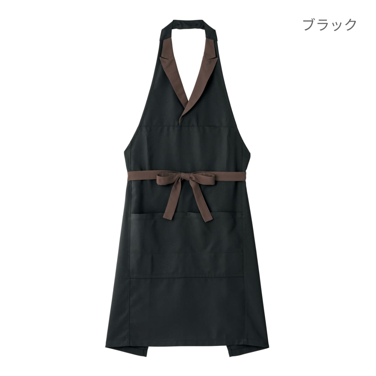 襟付き胸当てエプロン | カフェ・飲食店制服 | 1枚 | FK7180 | ブラウン×ブラック