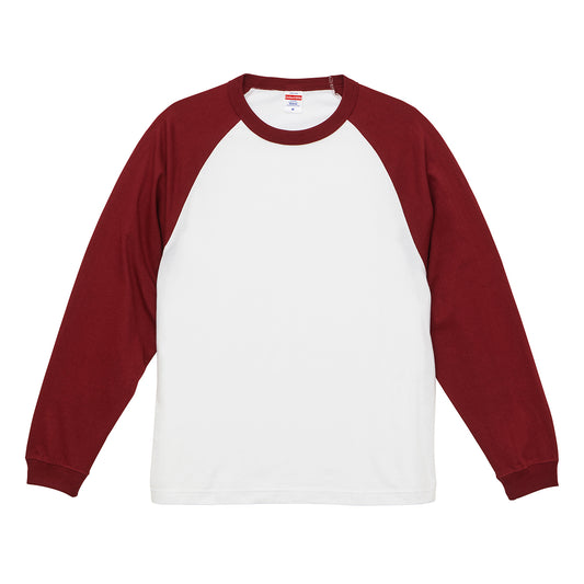 5.6オンス ラグラン ロングスリーブ Tシャツ（1.6インチリブ） | メンズ | 1枚 | 5048-01 | ホワイト/バーガンディー