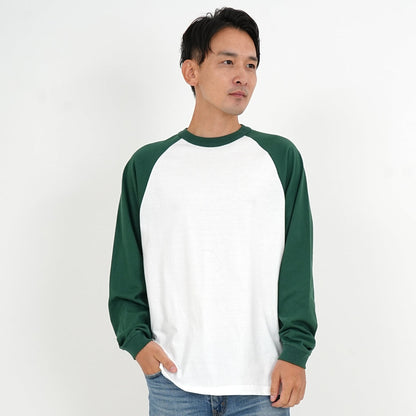 5.6オンス ラグラン ロングスリーブ Tシャツ（1.6インチリブ） | メンズ | 1枚 | 5048-01 | ホワイト/ブラック