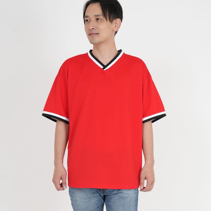 4.1オンス ドライアスレチック ルーズフィット ラインリブ Tシャツ | メンズ | 1枚 | 5927-01 | レッド/ホワイト/ブラック