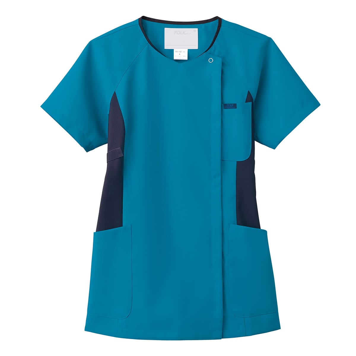 レディスジップスクラブ | 医療介護ユニフォーム | 1枚 | 7014SC | ターコイズ×ダークネイビー