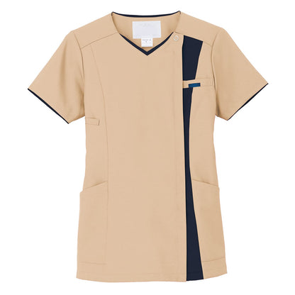 レディスジップスクラブ | 医療介護ユニフォーム | 1枚 | 7023SC | ベージュ×ダークネイビー