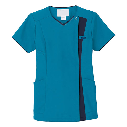 レディスジップスクラブ | 医療介護ユニフォーム | 1枚 | 7023SC | ターコイズ×ダークネイビー