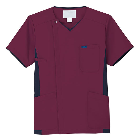 メンズジップスクラブ | 医療介護ユニフォーム | 1枚 | 7025SC | バーガンディ×ダークネイビー