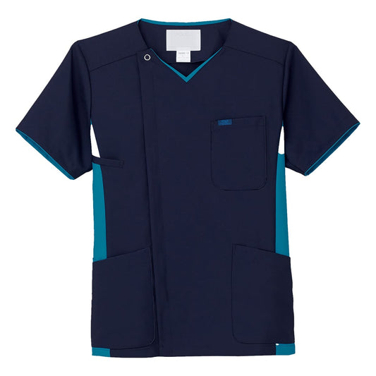 メンズジップスクラブ | 医療介護ユニフォーム | 1枚 | 7025SC | ダークネイビー×ターコイズ