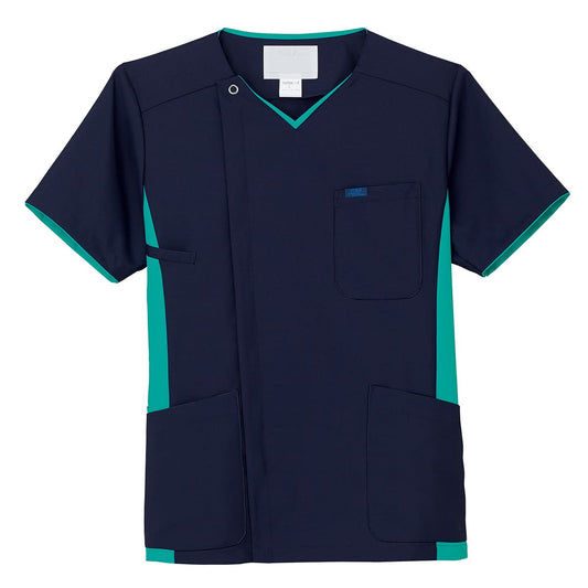 メンズジップスクラブ | 医療介護ユニフォーム | 1枚 | 7025SC | ダークネイビー×エムグリーン