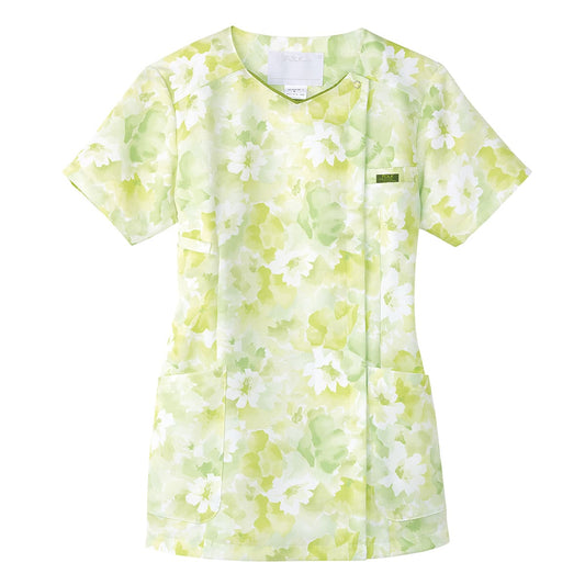 花柄ジップスクラブ | 医療介護ユニフォーム | 1枚 | 7034SC | グリーン