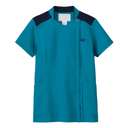 レディスジップスクラブ | 医療介護ユニフォーム | 1枚 | 7038SC | ターコイズ×ダークネイビー