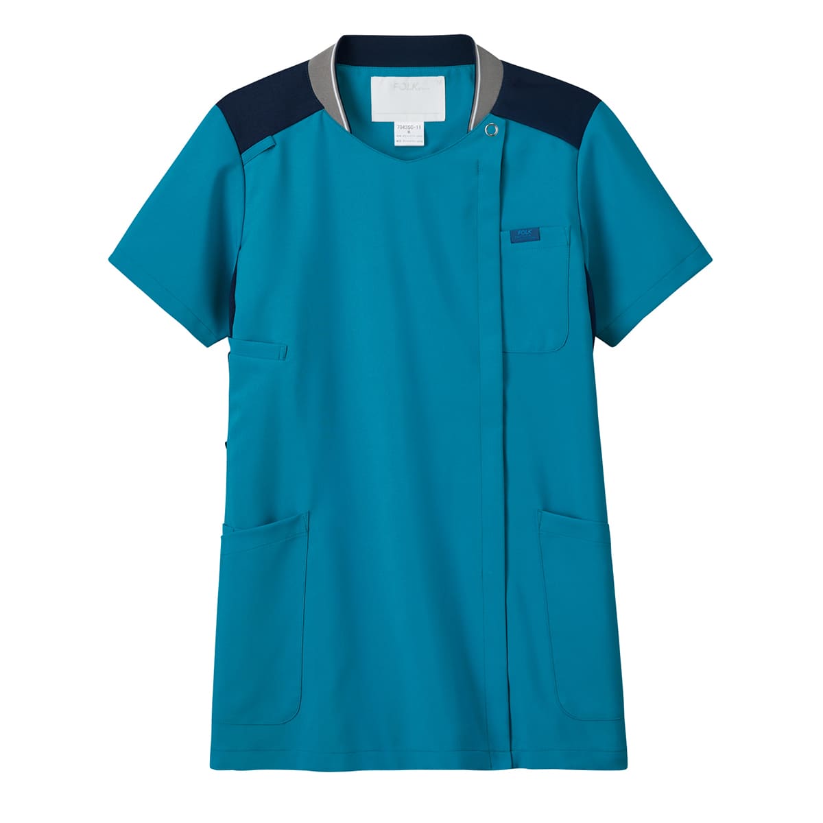 レディスジップスクラブ | 医療介護ユニフォーム | 1枚 | 7043SC | ターコイズ×ダークネイビー
