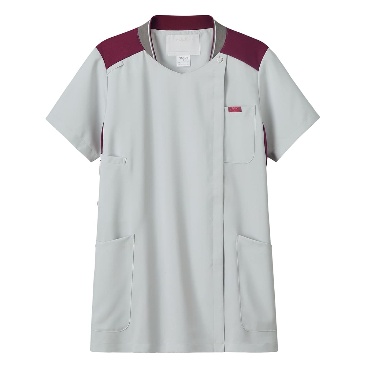 レディスジップスクラブ | 医療介護ユニフォーム | 1枚 | 7043SC | グレー×バーガンディ
