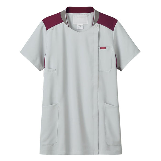 レディスジップスクラブ | 医療介護ユニフォーム | 1枚 | 7043SC | グレー×バーガンディ