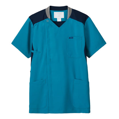 メンズジップスクラブ | 医療介護ユニフォーム | 1枚 | 7044SC | ターコイズ×ダークネイビー