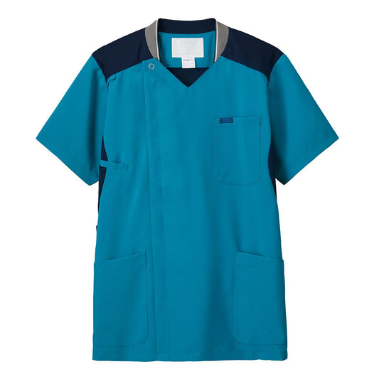 メンズジップスクラブ | 医療介護ユニフォーム | 1枚 | 7044SC | ターコイズ×ダークネイビー