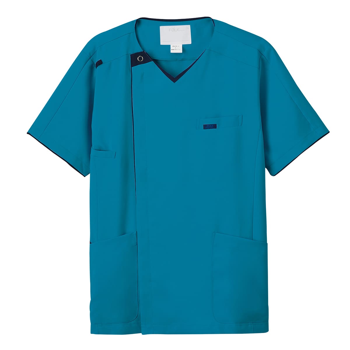 メンズニットスクラブ | 医療介護ユニフォーム | 1枚 | 7051SC | ターコイズ×ダークネイビー