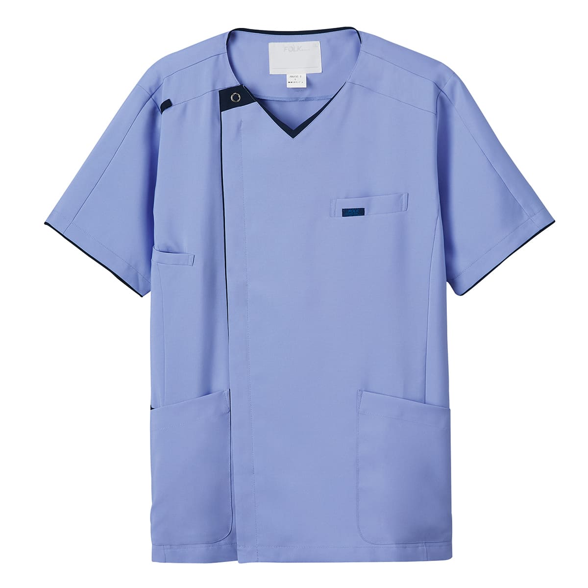 メンズニットスクラブ | 医療介護ユニフォーム | 1枚 | 7051SC | サックス×ダークネイビー