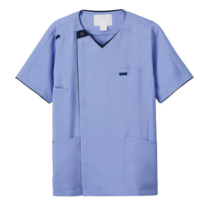 メンズニットスクラブ | 医療介護ユニフォーム | 1枚 | 7051SC | サックス×ダークネイビー