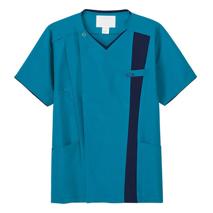 メンズジップスクラブ | 医療介護ユニフォーム | 1枚 | 7058SC | ターコイズ×ダークネイビー