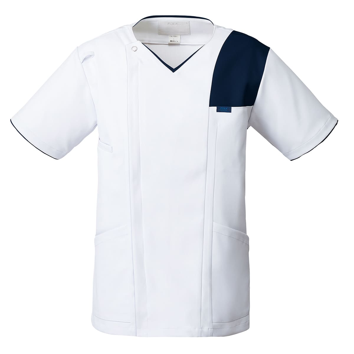 メンズジップスクラブ | 医療介護ユニフォーム | 1枚 | 7060SC | ホワイト×ダークネイビー