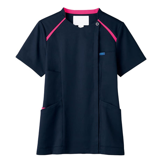 レディスジップスクラブ | 医療介護ユニフォーム | 1枚 | 7068SC | ダークネイビー×フュクシャローズ
