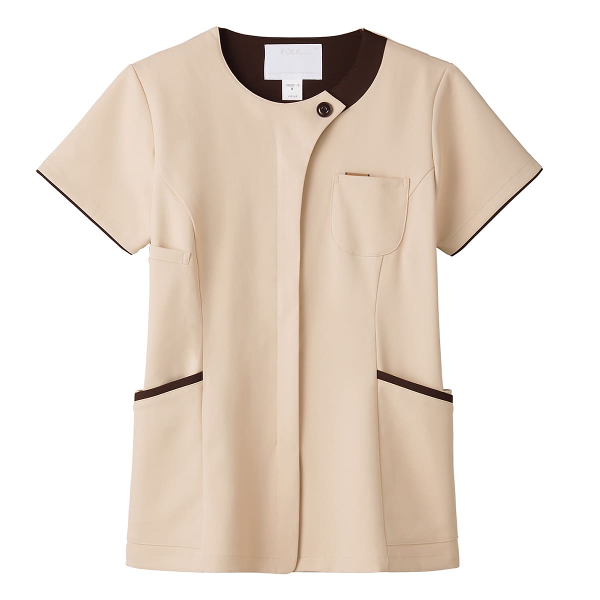 レディスジップスクラブ | 医療介護ユニフォーム | 1枚 | 7069SC | エクルベージュ×ブラウン