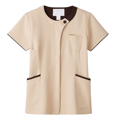 レディスジップスクラブ | 医療介護ユニフォーム | 1枚 | 7069SC | エクルベージュ×ブラウン
