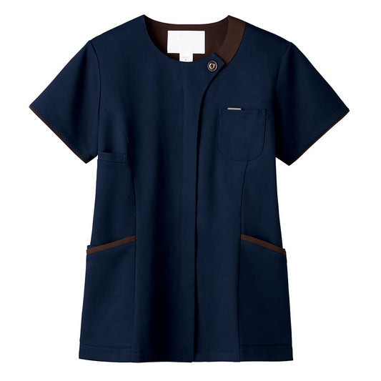 レディスジップスクラブ | 医療介護ユニフォーム | 1枚 | 7069SC | ダークネイビー×ブラウン