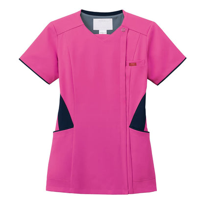 レディスジップスクラブ | 医療介護ユニフォーム | 1枚 | 7078SC | フクシャピンク×ダークネイビー