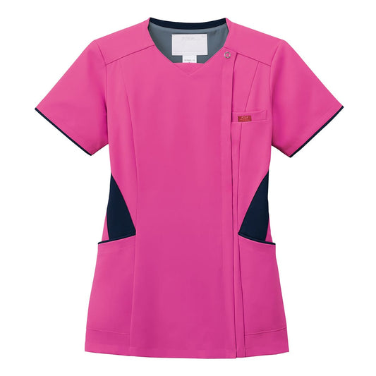 レディスジップスクラブ | 医療介護ユニフォーム | 1枚 | 7078SC | フクシャピンク×ダークネイビー