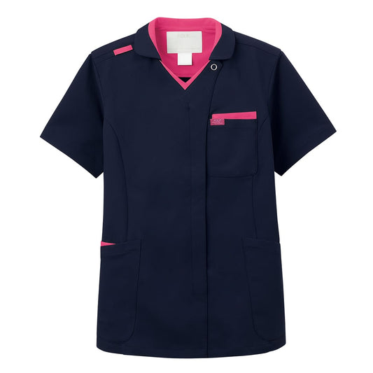 ジップスクラブ | 医療介護ユニフォーム | 1枚 | 7107SC | ダークネイビー×チェリーピンク