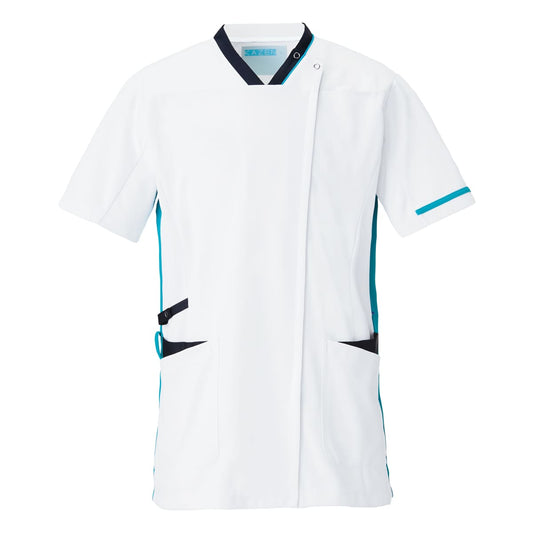 スクラブジャケット半袖（男女兼用） | ユニフォーム | 1枚 | 998 | ホワイトxネイビーxターコイズ