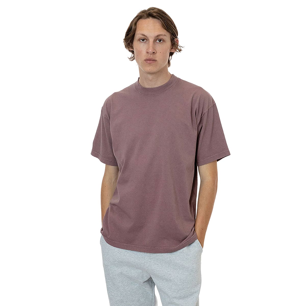 los angeles apparel S/S Grmnt Dye Crew Neck 6.5oz | メンズ | 1枚 | 1801GD | MAUVE