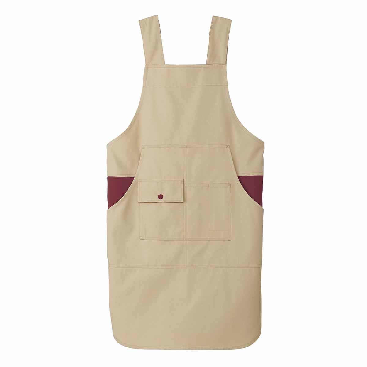 胸当てエプロン（H型） | 介護服（福祉・ケア） | 1枚 | TK7001 | ベージュ×ワイン
