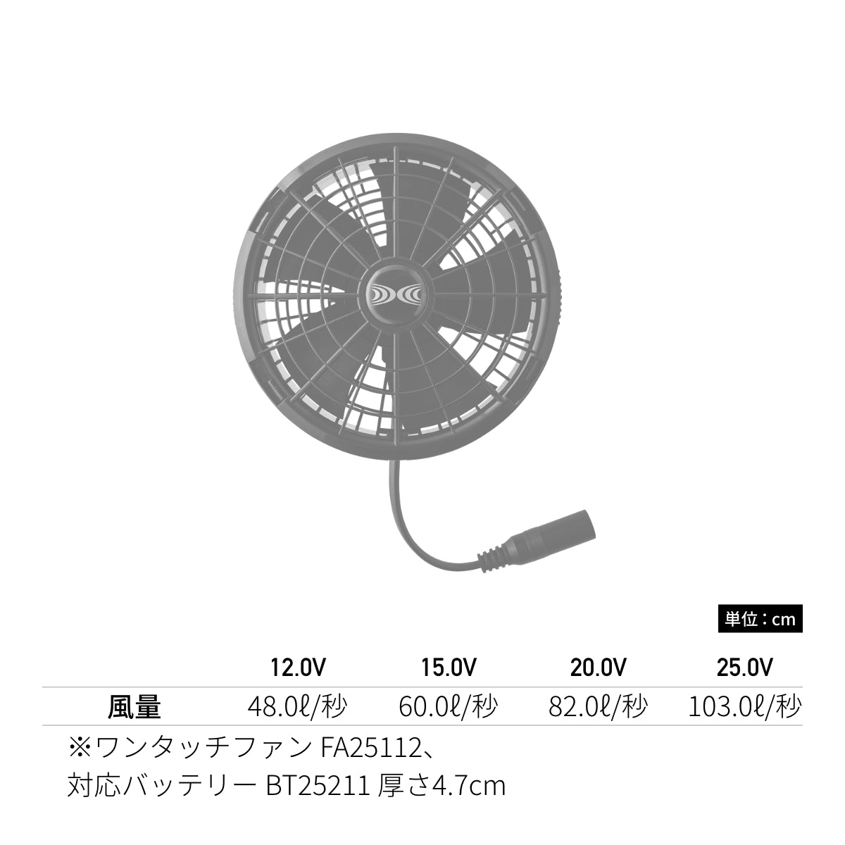 空調服スターターキット25V（ケーブルロングタイプ） | ユニフォーム | 1枚 | SK25012 | ブラック
