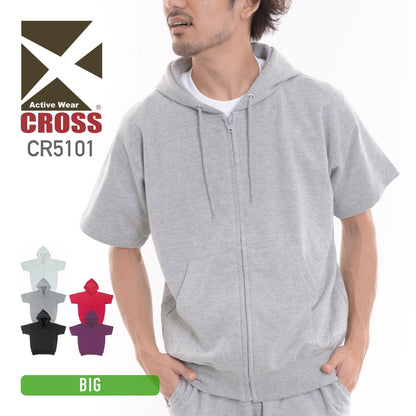 半袖ジップパーカー | ビッグサイズ | 1枚 | CR5101 | ヘザーグレー