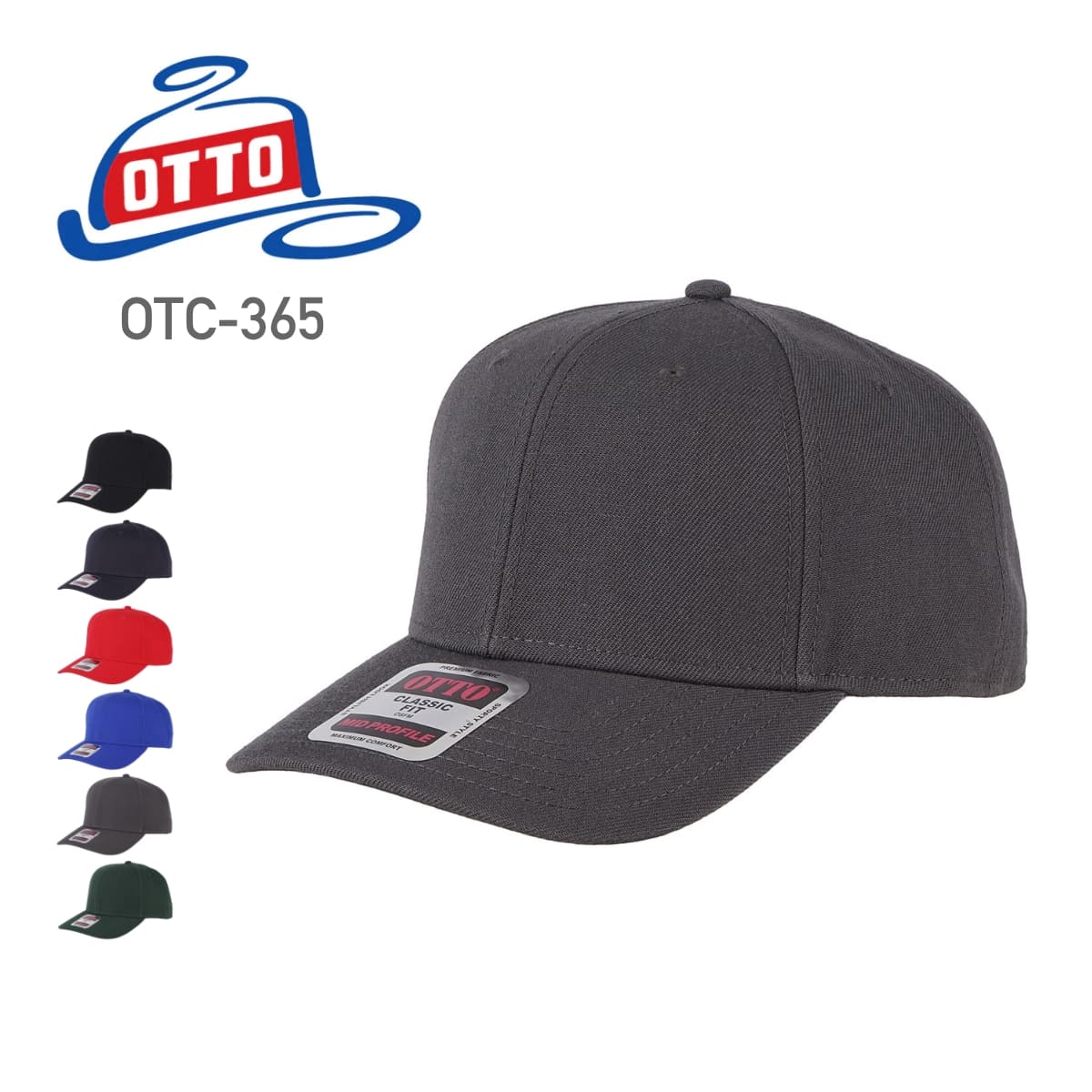 OTTO 6パネルミッドプロファイルベースボールキャップ | ノベルティ(小物) | 1枚 | OTC-365 | チャコール