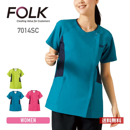 レディスジップスクラブ | 医療介護ユニフォーム | 1枚 | 7014SC | ターコイズ×ダークネイビー