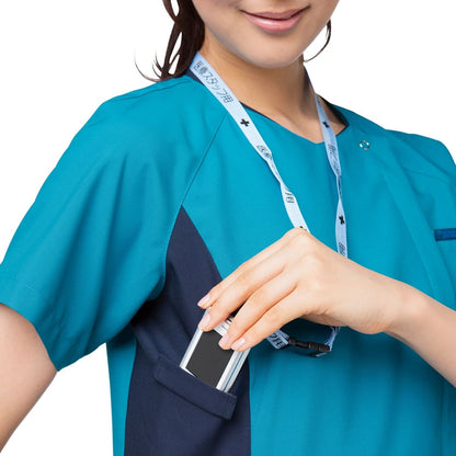 レディスジップスクラブ | 医療介護ユニフォーム | 1枚 | 7014SC | ターコイズ×ダークネイビー