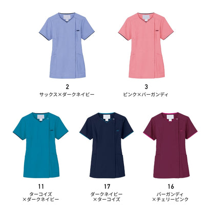 レディスジップスクラブ | 医療介護ユニフォーム | 1枚 | 7022SC | ターコイズ×ダークネイビー