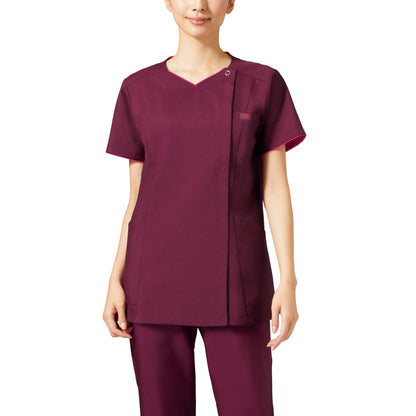 レディスジップスクラブ | 医療介護ユニフォーム | 1枚 | 7022SC | バーガンディ×チェリーピンク