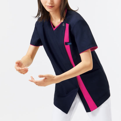 レディスジップスクラブ | 医療介護ユニフォーム | 1枚 | 7023SC | ベージュ×ダークネイビー