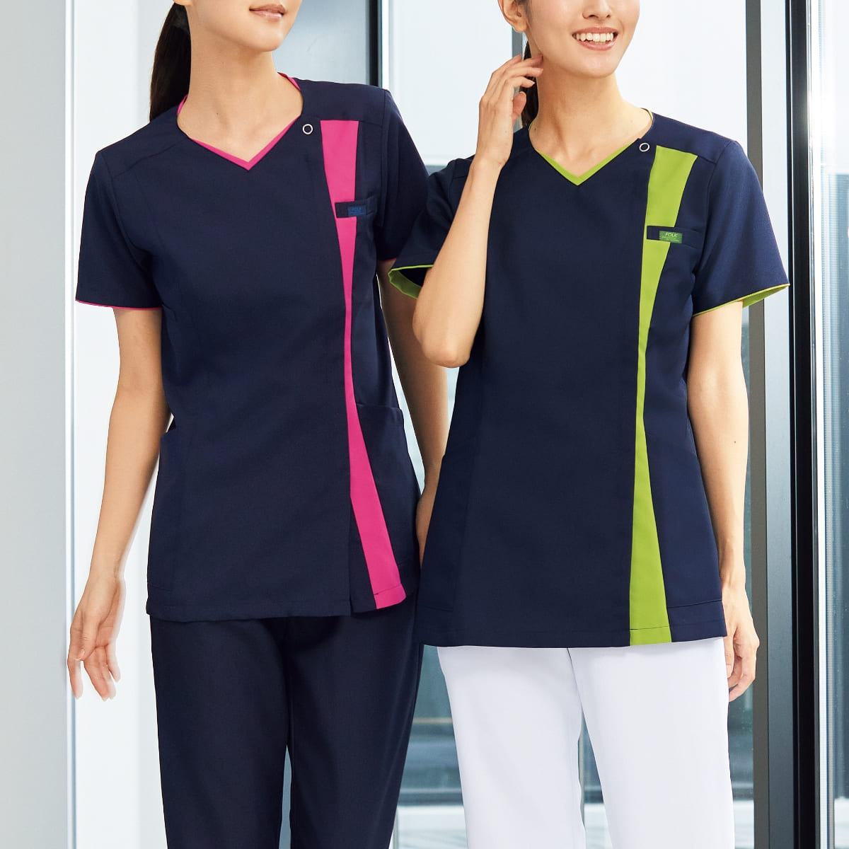 レディスジップスクラブ | 医療介護ユニフォーム | 1枚 | 7023SC | ダークネイビー×ライム