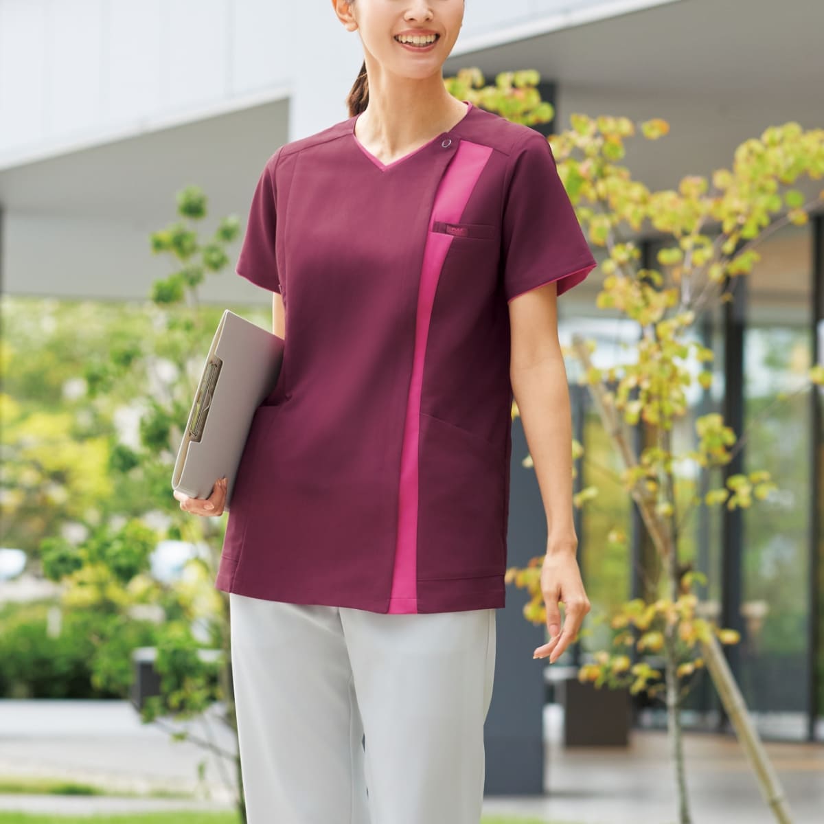 レディスジップスクラブ | 医療介護ユニフォーム | 1枚 | 7023SCP | スチールグレー