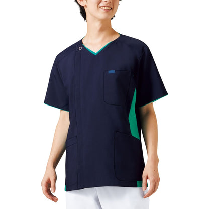 メンズジップスクラブ | 医療介護ユニフォーム | 1枚 | 7025SC | ターコイズ×ダークネイビー